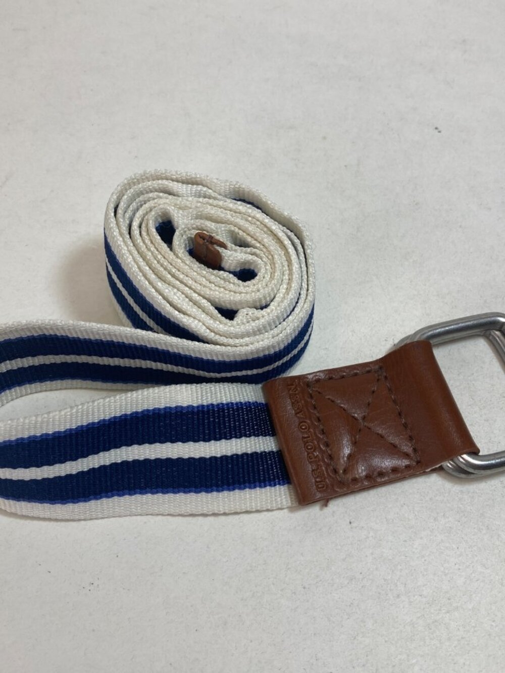 U.S. Polo Association Canvas Belt 32 Inches Blue White Stripe Preppy Nautical